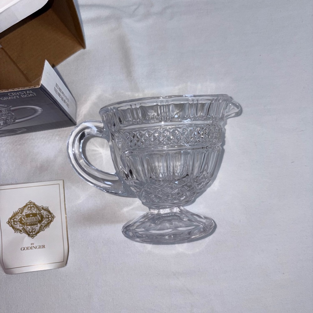 Godinger Shannon Crystal‎ Brandon Gravy Boat Clear NEW Pedestal Cut Glass 6in